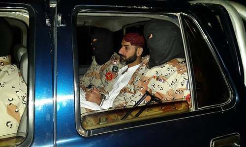 A photo released by Rangers on Jan 31, 2016 shows Uzair Baloch in a paramilitary vehicle.