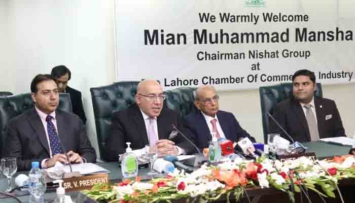 Mian Mansha attending a session at the Lahore Chamber of Commerce and Industry. Photo LCCI