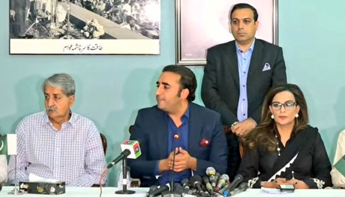 PPP Chairman Bilawal is addressing a press conference on April 1, 2022. -- Twitter