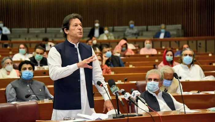 Prime Minister Imran Khan addresses the National Assembly. --File/Radio Pakistan