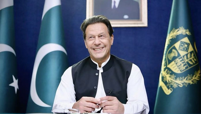 Imran Khan photographed just before his televised address to the nation on April 8, 2022. Photo: Twitter/PTI