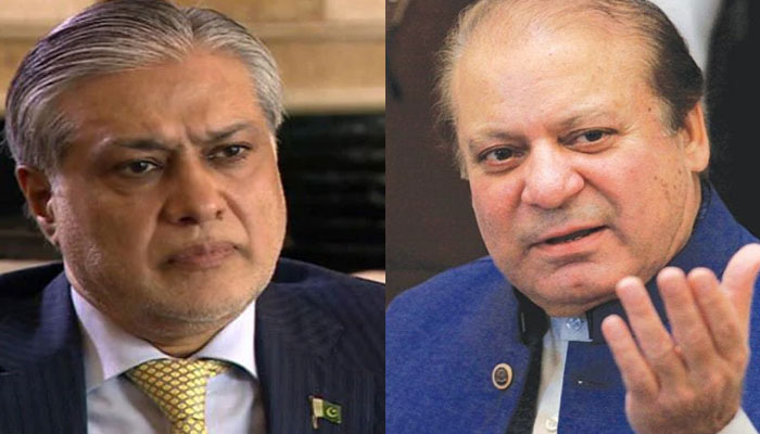 Ishaq Dar (Left) and Nawaz Sharif. Photo: The News/File