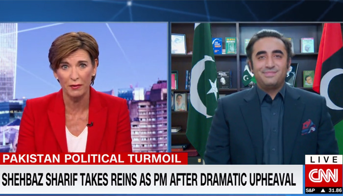 Becky Anderson of CNN Connect interviews PPP Chairman Bilawal Bhutto. Screengrab