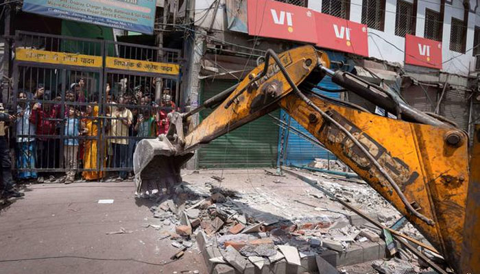 Shops being destroyed in Jahangirpuri demolition operation. Photo: Agencies
