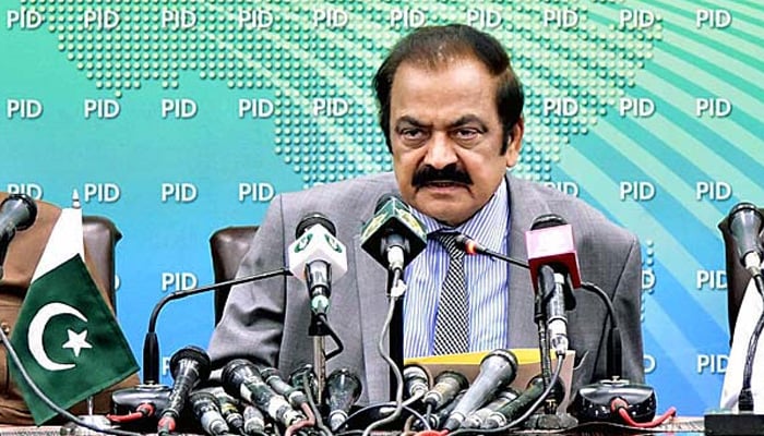 Federal Minister for Interior Rana Sanaullah addressing a post-cabinet meeting press conference. -APP