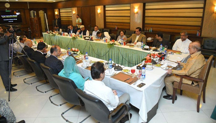 PM Shehbaz chairing a meeting on resolving the issue of loadshedding and policy measures for energy conservation in Lahore on June 4, 2022. Photo: PID