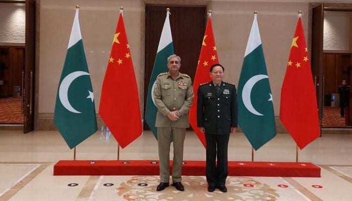 COAS General Qamar Javed Bajwa meets China’s Vice Chairman of the Central Military Commission Zhang Youxia in Qingdao, a port city in China’s eastern Shandong province.-ISPR