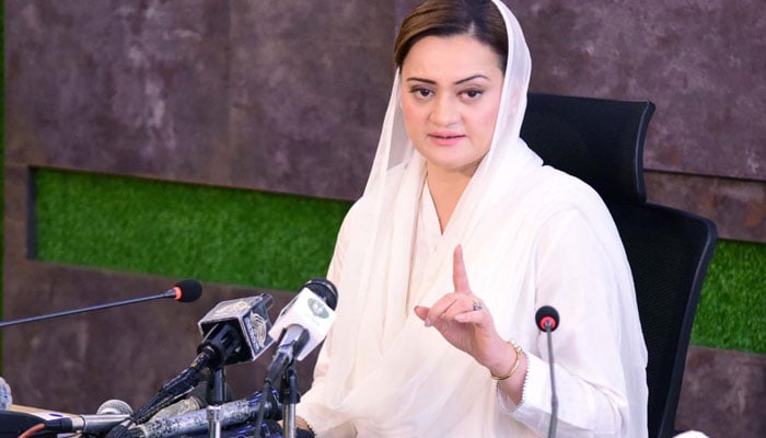 Info Minister Marriyum Aurangzeb addressing a press conference in Islamabad on July 15, 2022. Photo: PID