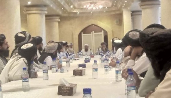 A Twitter file photo of a meeting between the Pakistani Taliban (TTP) and Pakistans religious scholars in Kabul.