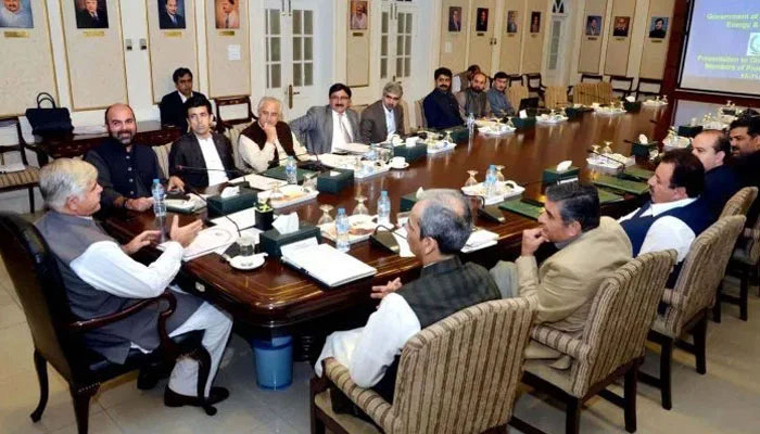 CM Khyber Pakhtunkhwa Mehmood Khan during cabinet meeting. —file