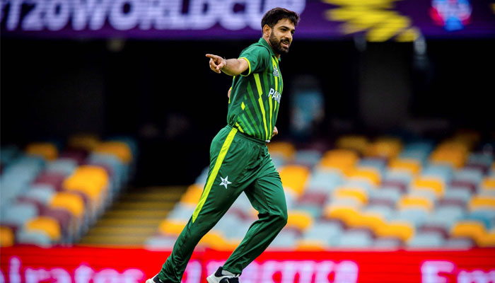 Haris Rauf celebrates his wicket of Afganistans Azmatullah Omarzai during the ICC Twenty20 World Cup 2022 warm-up match between Afghanistan and Pakistan at the Gabba in Brisbane on October 19, 2022. — AFP