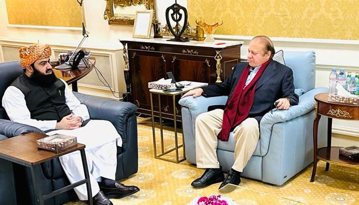 Asad Mehmood calls on Nawaz Sharif in London on October 22, 2022. Twitter