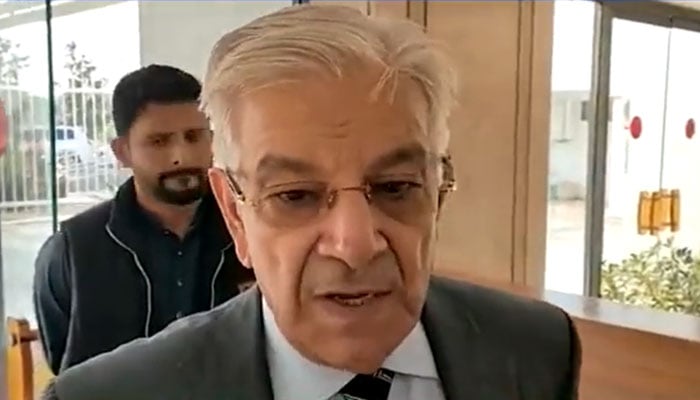 Federal Defence Minister Khawaja Asif at Parliament House on November 15, 2022. Screengrab of a Twitter video