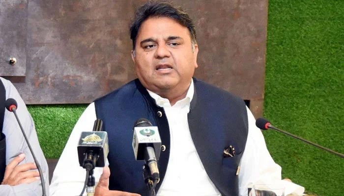 Senior PTI leader Fawad Chaudhry speaking during a press conference. — PID/File