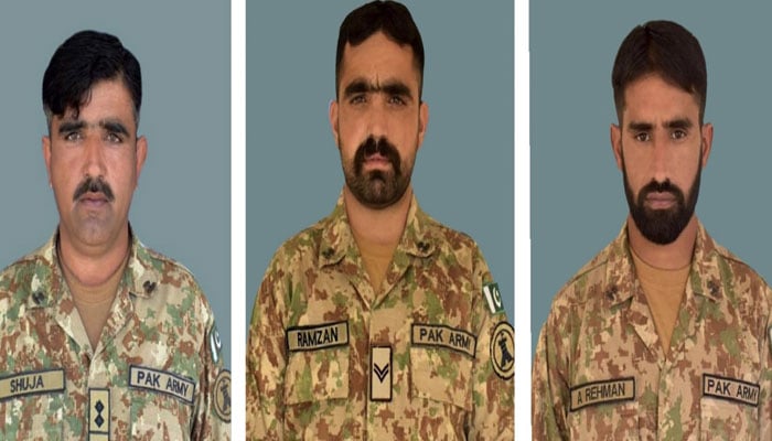 Subedar Shuja Muhammad (Left) Naik Muhammad Ramzan (Centre) and Sepoy Abdul Rehman embraced martyrdom in Kurram, ISPR said on December 29, 2022. ISPR