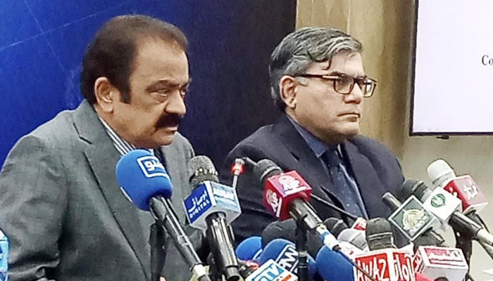 Interior Minister Rana Sanaullah addressing a press conference on December 13, 2022. PID