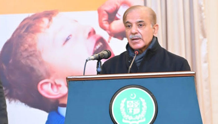 PM Shehbaz addressing the inaugural of the first annual anti-polio camapign of the year on January 15, 2023. PID