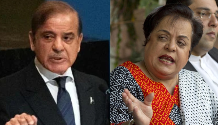 A combo of PM ShehBaz Sharif and PTI leader Shireen Mazaris pictures. — AFP/File