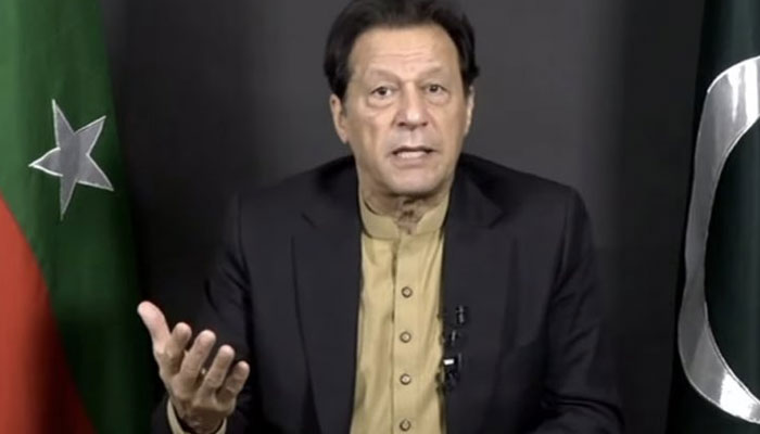 Imran Khan addressing via video link on December 14, 2023. Screengrab of a Twitter video