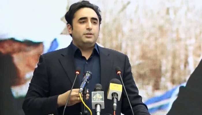 Foreign Minister Bilawal Bhutto-Zardari addresses a ceremony after the inauguration of Seed Subsidy programme under BISP for flood-affected farmers in Karachi on March 5. — Facebook/PPP official