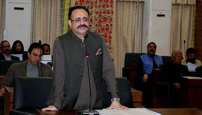 Sardar Tanveer Ilyas addressing AJK Legislative Assembly. — Twitter/@PMOAJK