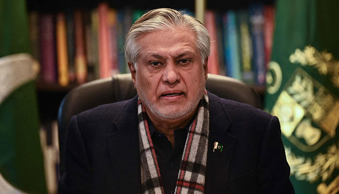 Finance Minister Ishaq Dar speaks during a press conference in Islamabad on February 10, 2023. — AFP