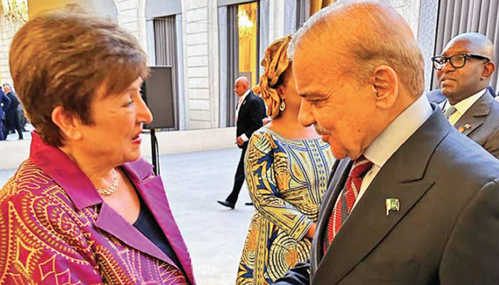 PM Shehbaz Sharif meeting IMF Managing Director Kristalina Georgieva.—The News