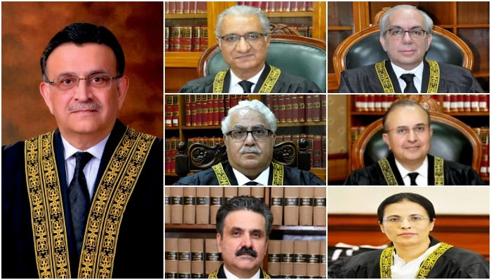 CJP Umar Ata Bandial reconstituted the bench to hear the pleas challenging military trials of civilians after Justice Qazi Faez Isa and Justice Sardar Tariq Masood objected to the 9-member Supreme Court bench. — Supreme Court website