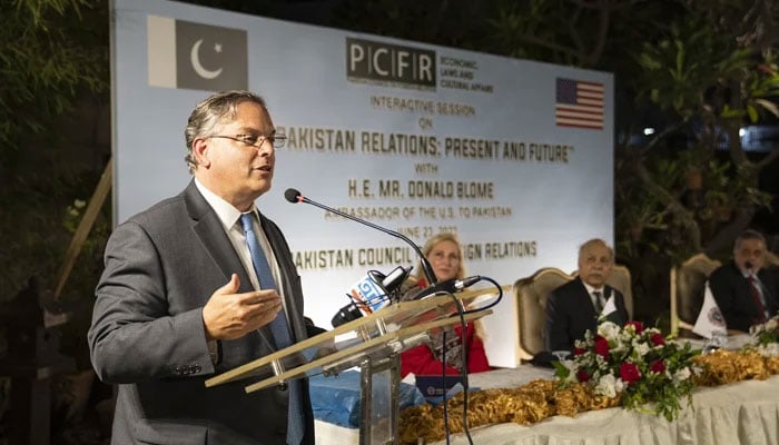 Ambassador Blome attended a ceremony at the Pakistan Council on Foreign Relations during his visit to Karachi during June 22-24, 2023. — Twitter/@usconsulatekhi