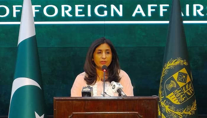 Foreign Office spokesperson Mumtaz Zahra Baloch briefing the press in Islamabad on May 18, 2023. — Screengrab/Ministry of Foreign Affairs Islamabad