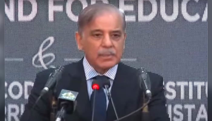 Prime Minister Shehbaz Sharif speaks during the launching ceremony of the Pakistan Education Endowment Fund on July 12, 2023, in this still taken from a video. — YouTube/PTV News Live