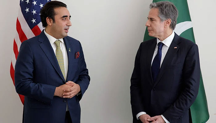 US Secretary of State Antony Blinken (right) meets with Foreign Minister Bilawal Bhutto-Zardari at United Nations headquarters in New York on May 18, 2022. — AFP