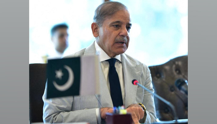 This picture taken on July 31, 2023, shows former PM Shehbaz Sharif speaking at an official meeting in Islamabad. — PID