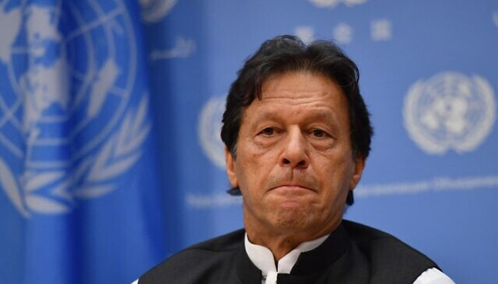 This photo shows former Prime Minister Imran Khan speaking during a press conference at the United Nations Headquarters in New York. — AFP/File