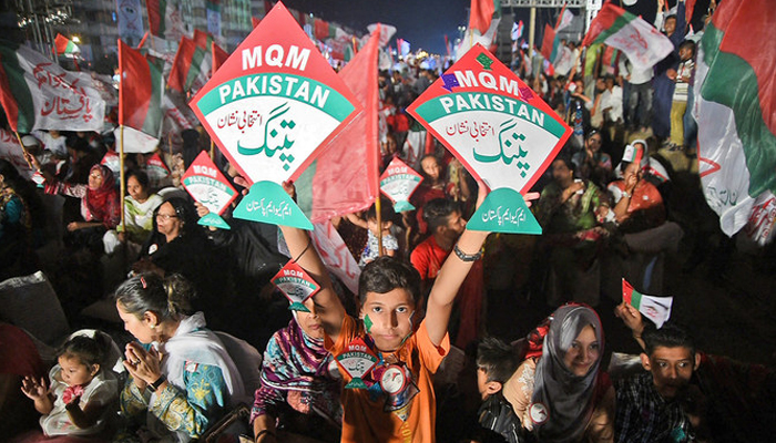 Supporters of the Pakistani political Muttahida Qaumi Movement (MQM-Pakistan) attend a campaign meeting in Karachi. — AFP/File