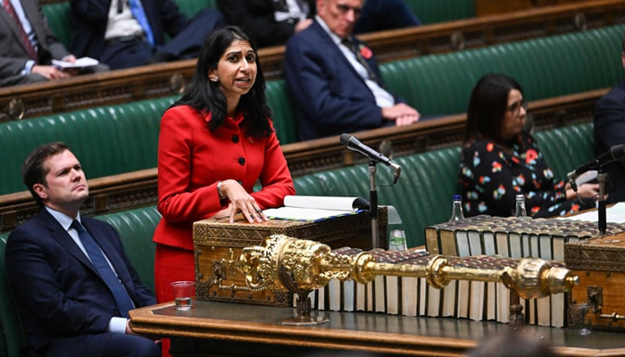 Britains Home Secretary Suella Braverman speaking in the House of Commons. in London on October 31, 2022. — AFP