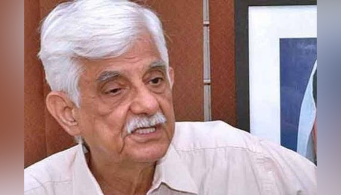 Pakistan People Peoples Party leader Senator Taj Haider while speaking with the media. — APP/File