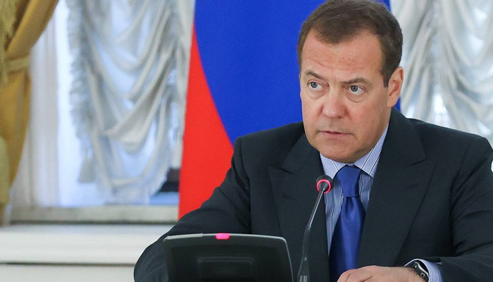 Deputy Head of the Russian Security Council Dmitry Medvedev while speaking in Moscow. — Russian TASS news agency/File