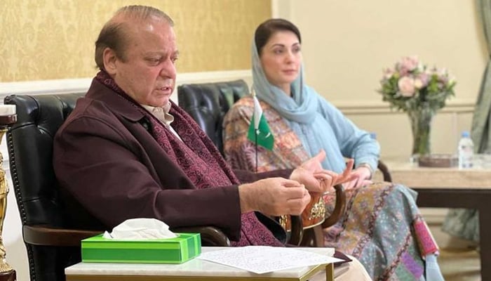 Former Prime Minister Nawaz Sharif and his daughter Maryam Nawaz Sharif during a media talk in London on October 9, 2022. — X/@MaryamNSharif