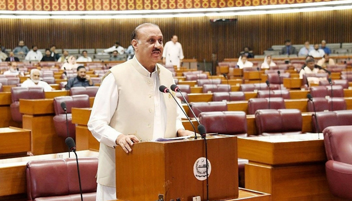 Opposition Leader Raja Riaz Ahmad addresses the National Assembly during the debate on budget in Islamabad. — NNI/File