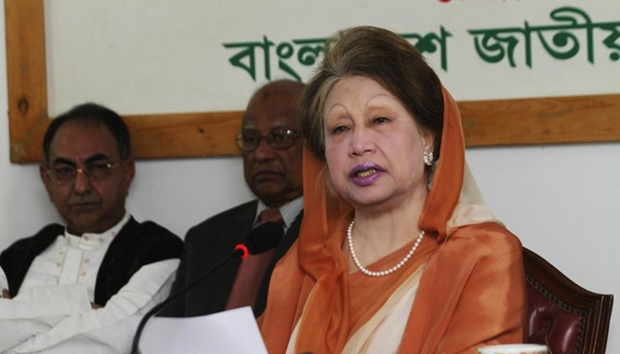 Bangladesh opposition leader Khaleda Zia speaks during a press conference in Dhaka. — AFP/File