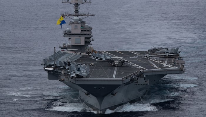 Gerald R. Ford (CVN 78) steams in the Atlantic Ocean, on November 7, 2022. — X/@USNavyEurope