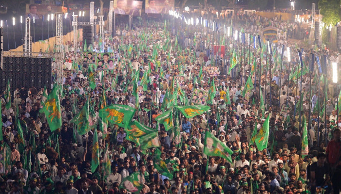 Pakistan Muslim League-Nawaz (PMLN) party workers can be seen during a rally in this picture released on October 16, 2023. — Facebook/PML(N)