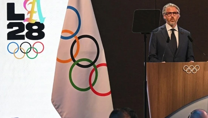 Chairman of LA 2028 Olympic Games, Casey Wasserman speaks during the second day of the 141st International Olympic Committee (IOC) session in Mumbai on October 16, 2023. — AFP