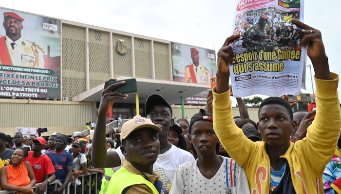 People protesting in favour of journalists in Guinea. — AFP/File