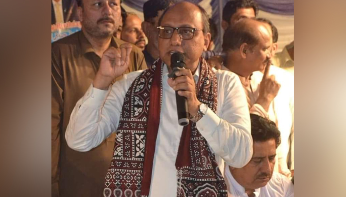 Pakistan Peoples Party (PPP) Karachi President Saeed Ghani while addressing people of his constituency in this picture released on September 22, 2023. — @MinisterSindh