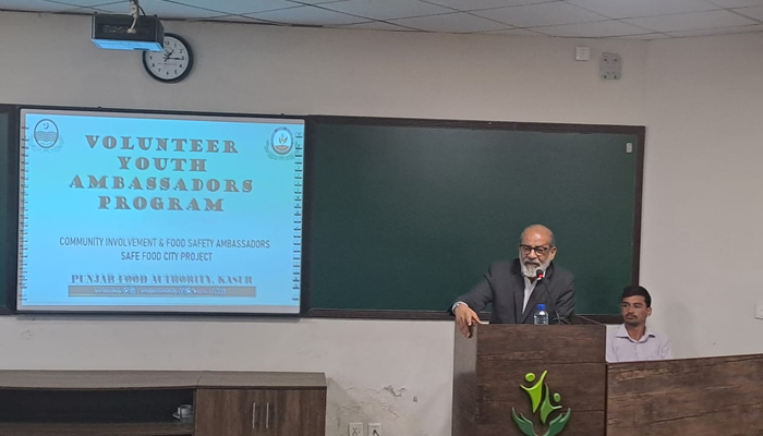 A speaker while delivering a speech at the Arts Council Murree on October 19, 2023. — Facebook/Punjab Food Authority