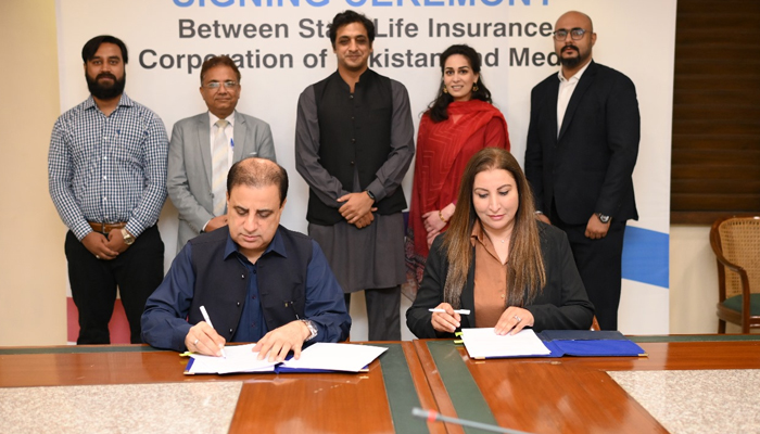 Senior officials from State Life Insurance Corporation of Pakistan (SLIC) and MedIQ Smart Healthcare during an MOU Signing Ceremony in Karachi on October 22, 2023. — Facebook/State Life Insurance Corporation