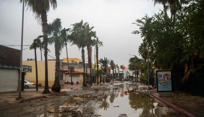 A flooded street is seen before the arrival of hurricane Norma in Los Cabos, Baja Californa state, Mexico on October 21, 2023. — AFP