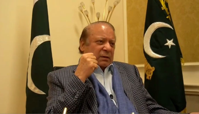 Nawaz Sharif is speaking with journalists in this still taken from a video. — YouTube/PML-N